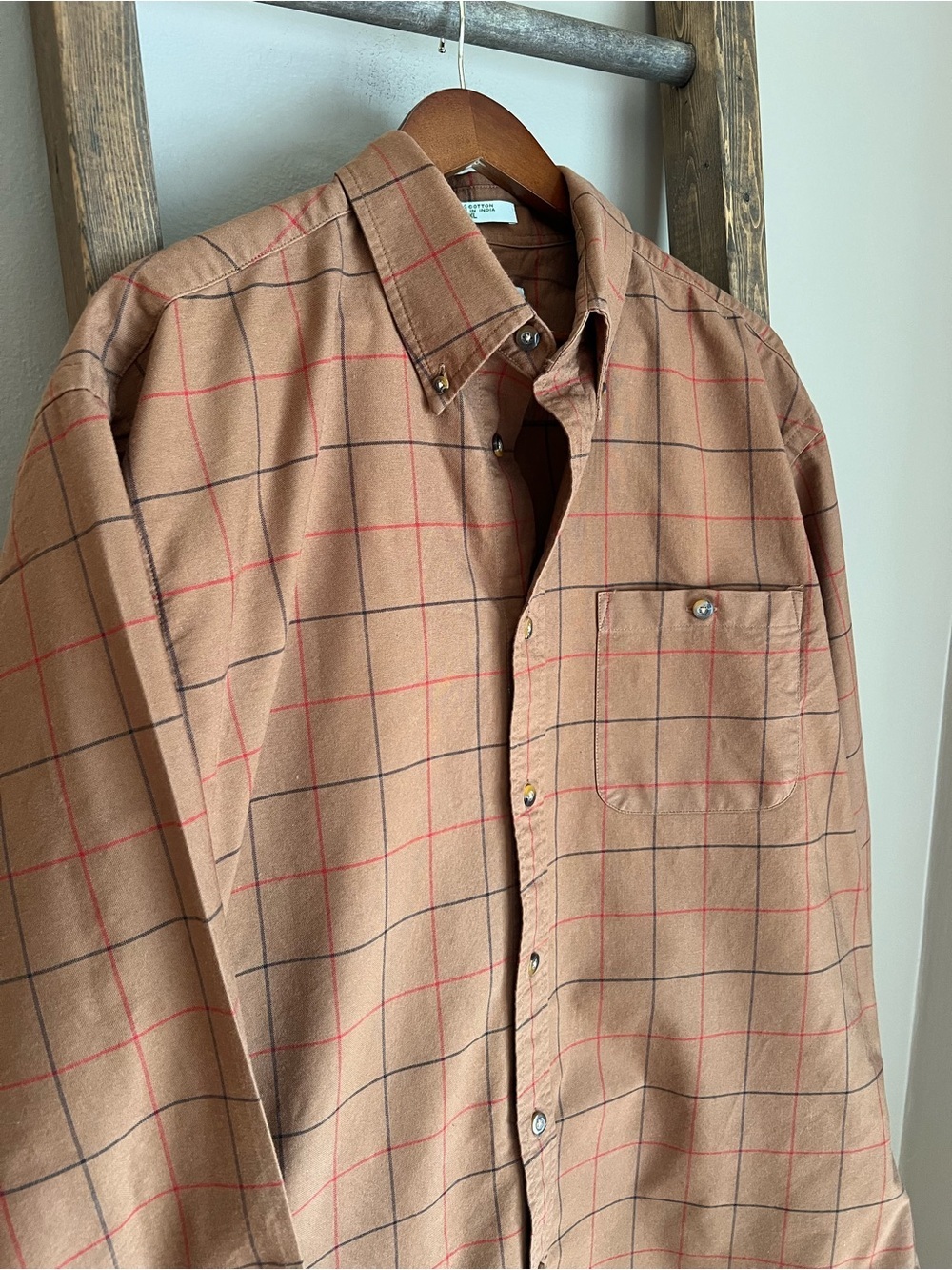 Orvis Rust Brown Windowpane Button-Down Shirt - Picture 3 of 5